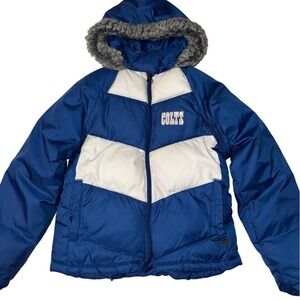 Reebok NFL Indianapolis Colts Puffer Jacket Blue White Faux Fur Hood Women Small